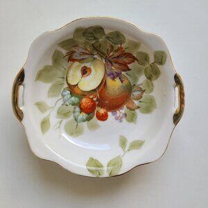 Vintage Floral Apple Handled Fruit Bowl Goldcastle Made in Japan 6" Gold Trim